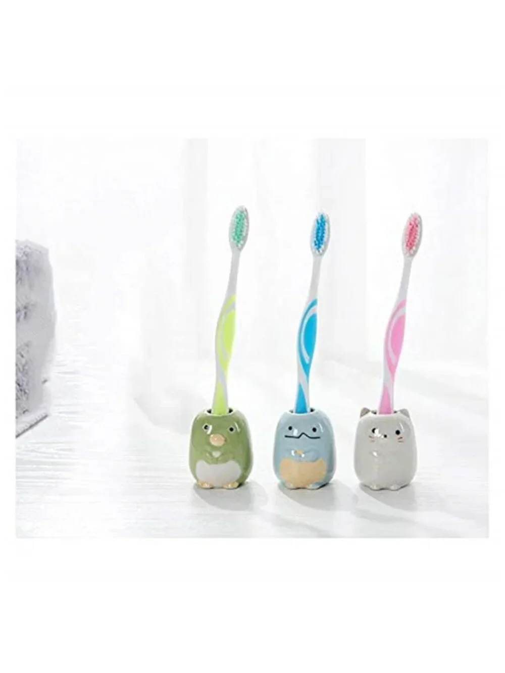 Ceramic Animal Toothbrush Holder 4 Set Bathroom Toothpick Cotton Swab Organizer